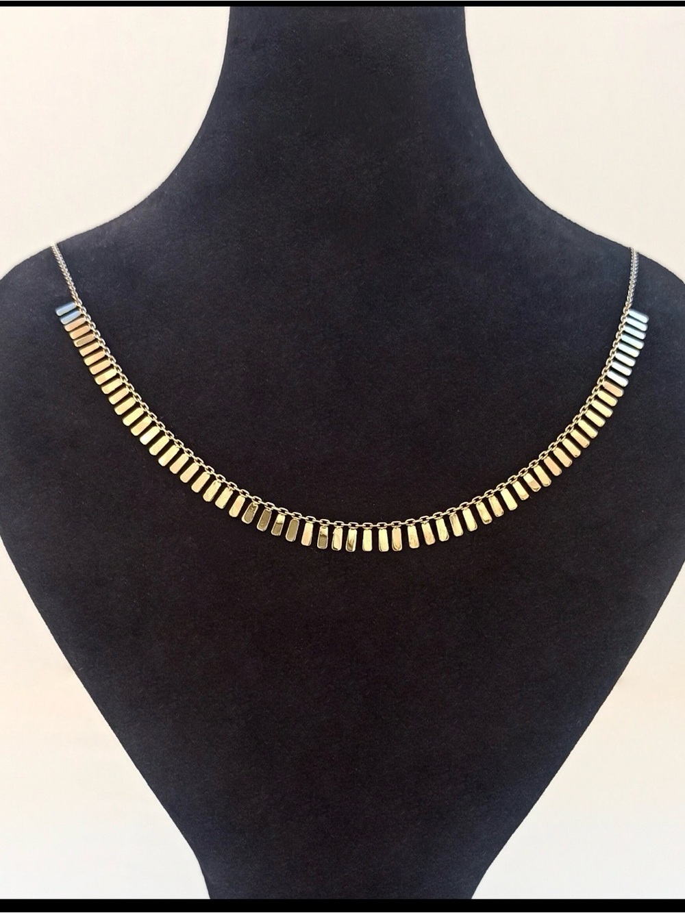 14K Solid Yellow Gold Sequin Drop Fringe Necklace 19–20”